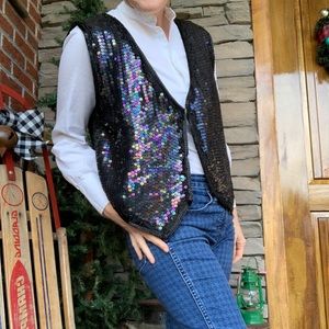 NEW YEARS EVE 🥂Vintage SNF Black silk sequined vest M